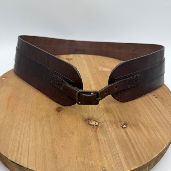 Vince Brown Leather Medium Belt With Adjustable Brass Buckle For Women brown wid - Picture 1 of 14